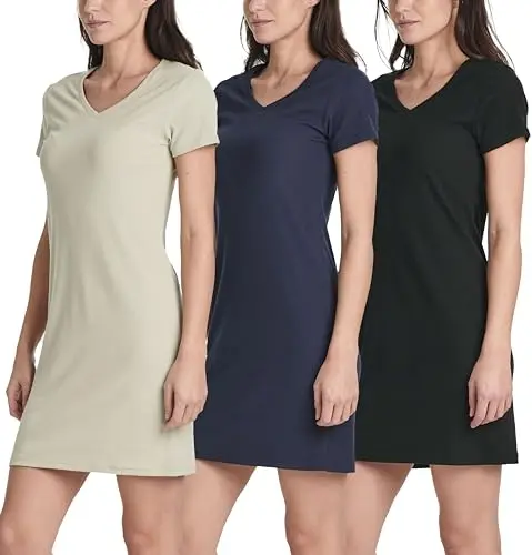 Real Essentials Ribbed Knit V-Neck Swing T-Shirt Dress