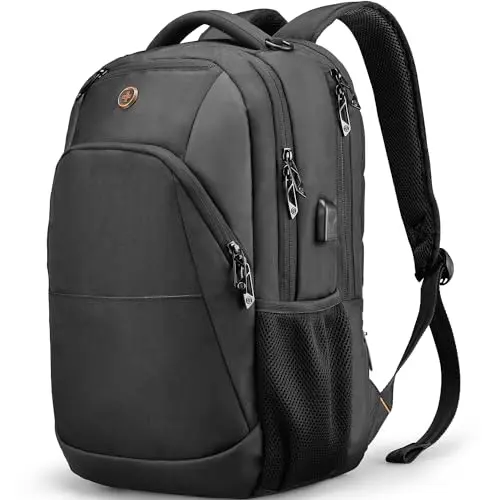 Swissdigital Design black laptop backpack with USB port and RFID protection
