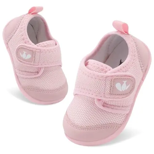 FEETCITY pink canvas baby shoes with star design and adjustable strap