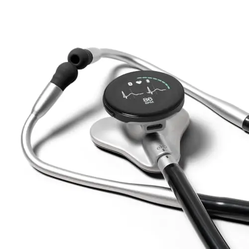 CORE 500 digital stethoscope with full-color display showing heart rate and ECG waveform