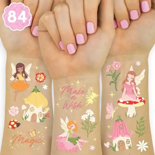 xo, Fetti woodland fairy temporary tattoos with butterfly and mushroom designs