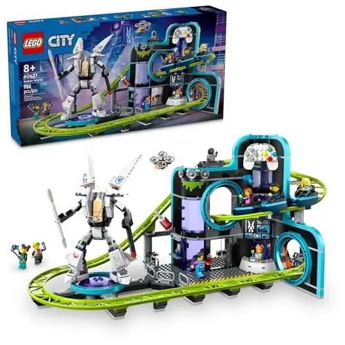 LEGO City Robot World Roller Coaster set with a working coaster and mech suit