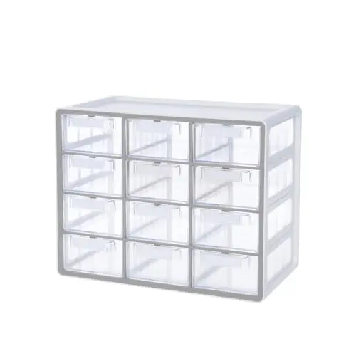 Blue Ginkgo stackable clear plastic drawer cabinet with 12 compartments