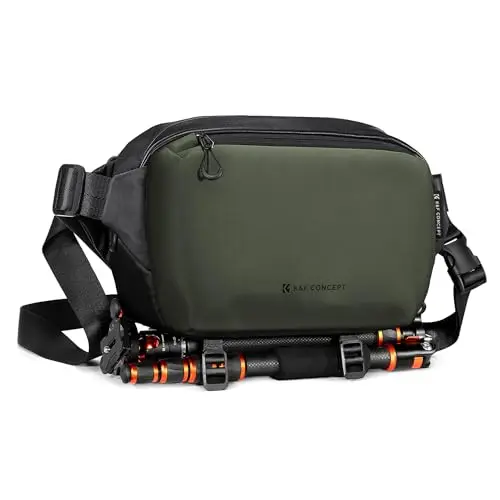 K&F Concept black and green 2-in-1 sling camera bag