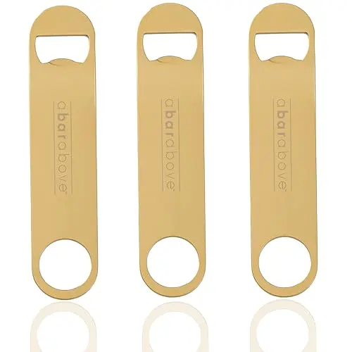 A Bar Above Bottle Opener in gold stainless steel with thumb hole