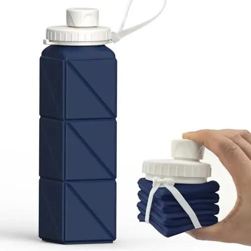BEAUTAIL 20.6oz dark blue collapsible silicone water bottle