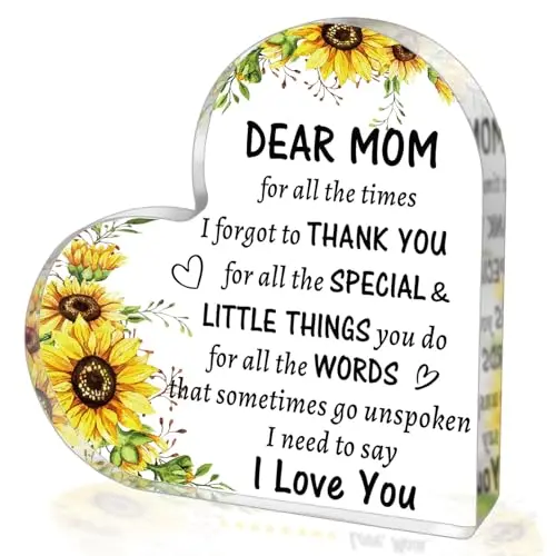 SUEHHYY clear acrylic heart-shaped sign with sunflower artwork and a heartfelt message