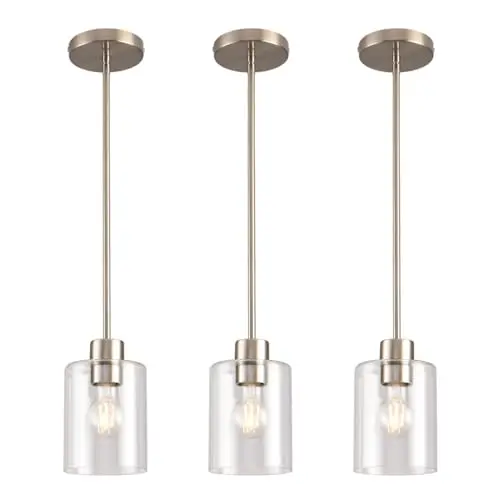 KLSS brushed nickel pendant light with clear glass shade and multiple stem rods