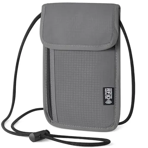 Likesing Grey travel neck wallet with adjustable long strap for multiple carrying styles