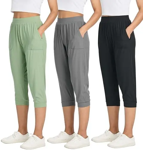 Real Essentials ribbed capri joggers in a 3-pack for yoga and lounging