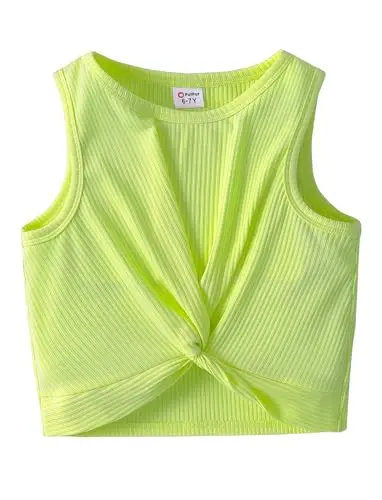 PATPAT Girls Ribbed Knit Crop Top in green with twist knot front