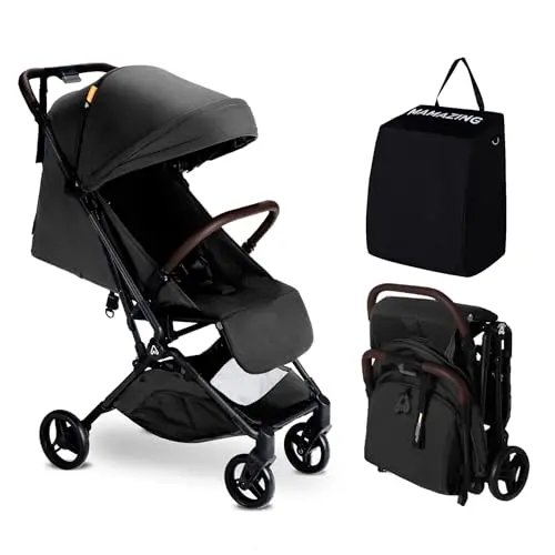 MAMAZING Lightweight Travel Stroller showing its slim carbon fiber frame.