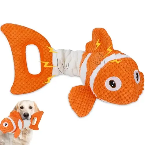 Molantaule orange fish-shaped telescopic tug-of-war dog toy with handle