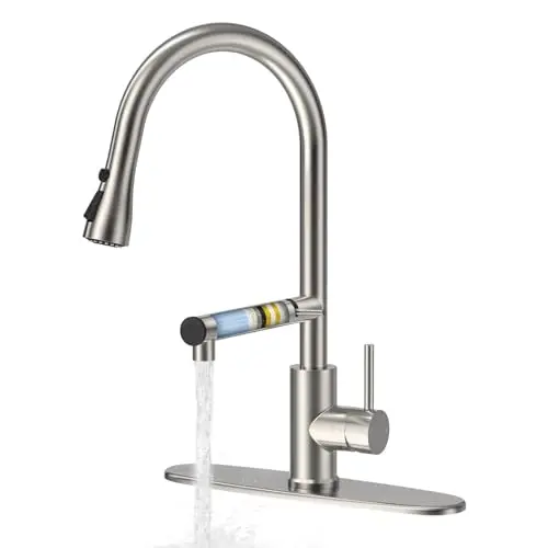 FEELSO brushed nickel kitchen faucet with built-in water filter and pull down sprayer