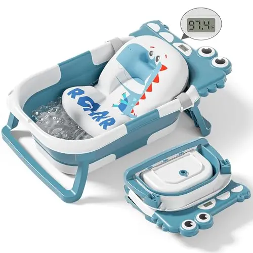 Tavlshero collapsible baby bathtub with crocodile design and temperature lock