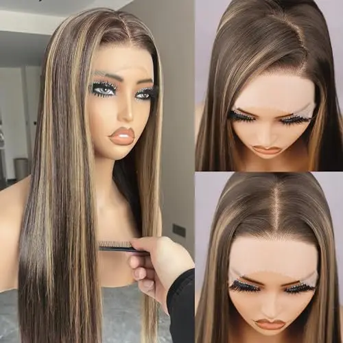 BLL Highlight honey blonde lace front wig with brown blonde highlights