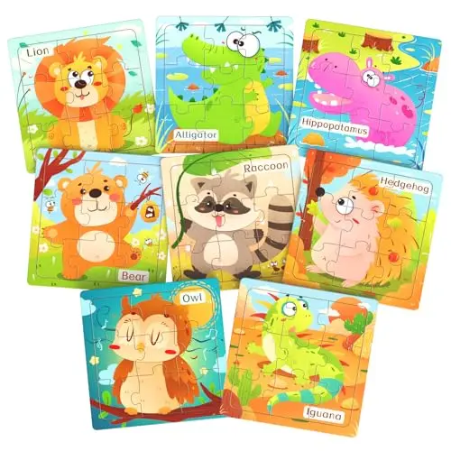 Zeoddler set of 8 wooden animal jigsaw puzzles for toddlers