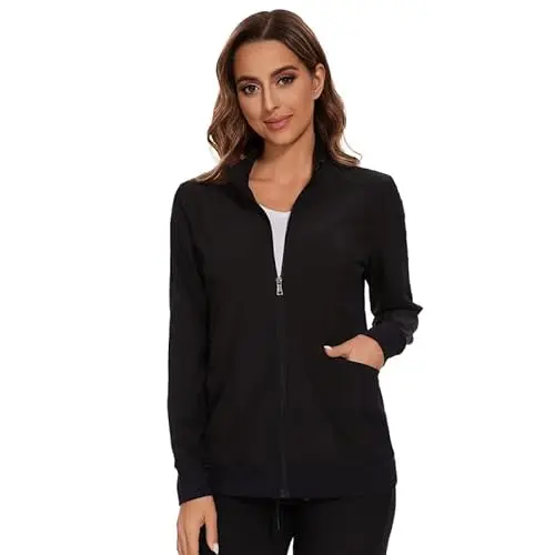 COZYFIT zip-front nurse jacket with four pen slots on the sleeve and stretch fabric.