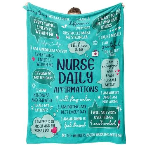 Craftique blue and green flannel throw blanket with nurse affirmation text