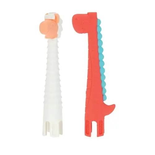 Nuby 2-pack of silicone tube teethers in llama and dinosaur shapes