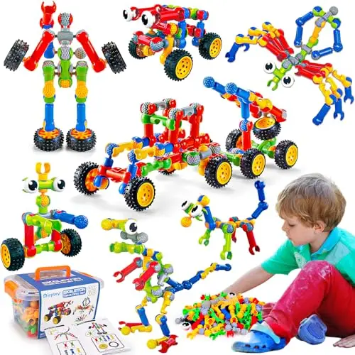 125 piece STEM building blocks in assorted colors and shapes