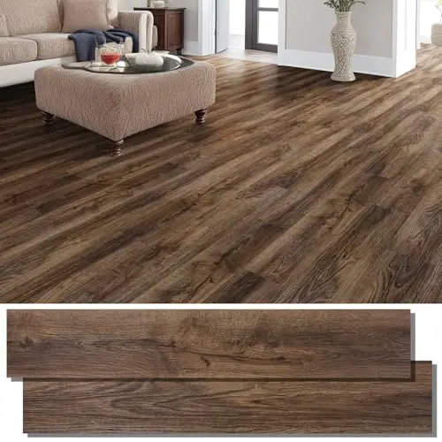 INMOZATA Smoked Brown vinyl plank flooring with wood grain texture