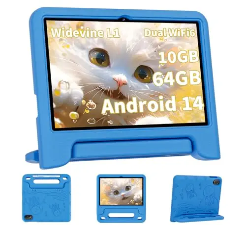 COLORROOM 10-inch Android 14 kids tablet with blue protective case