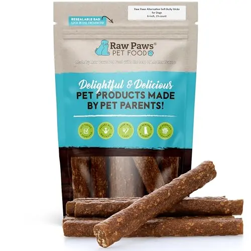 Raw Paws alternative soft bully sticks for dogs in a bag