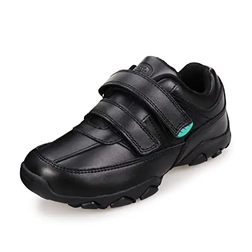 UOVO boys black leather uniform dress shoes with hook and loop closure