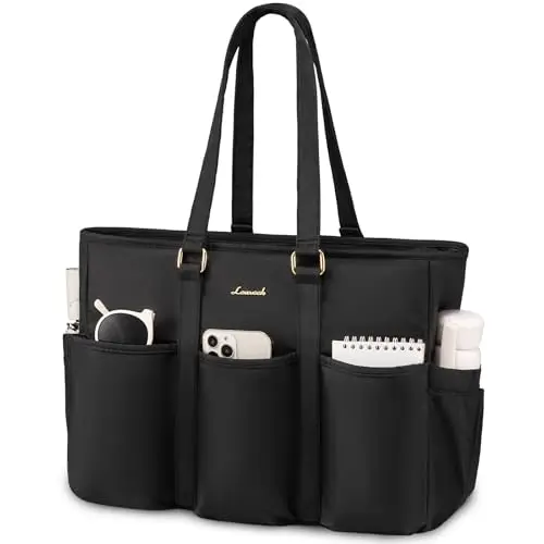 LOVEVOOK laptop tote bag with large elastic cup holder and multiple interior pockets