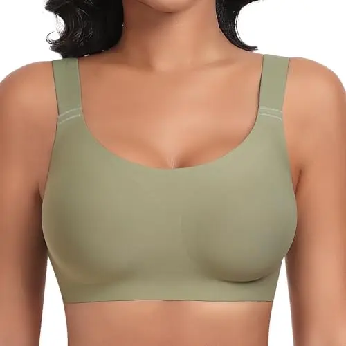 SINFLA Women's seamless wireless full coverage bra in green