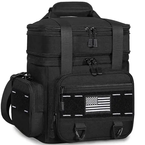 TENKIST black tactical lunch box with expandable top and American flag patch