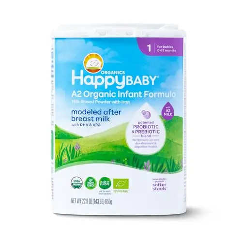 Happy Baby Organics Stage 1 A2 Infant Formula powder container