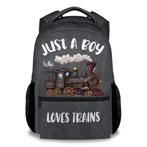 UNIKITTY Train-themed kids backpack with adjustable straps and multiple pockets