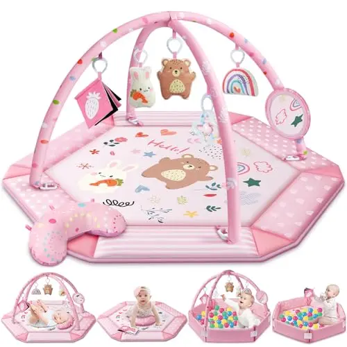 UMIKU Dinosaur Theme Baby Gym Play Mat with Piano and Toys