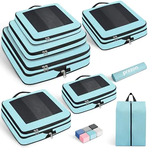 Prezon compression packing cubes set in blue