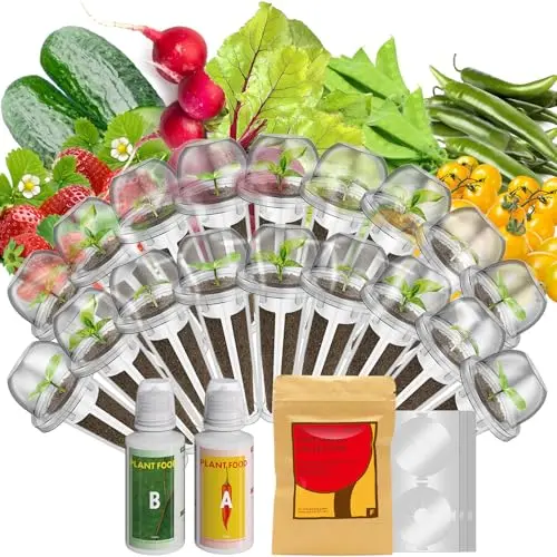 inbloom 18-pod vegetable seed kit with strawberry, cucumber, green pepper, cherry tomato, radish, dwarf pea, ruby queen beet