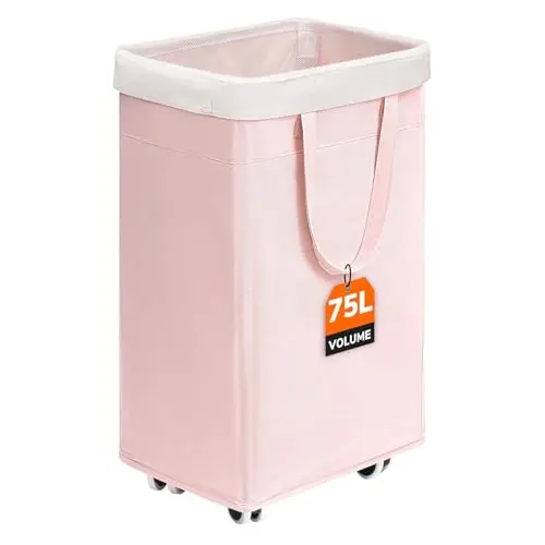 CHICVITA pink rolling laundry hamper with a removable inner bag.