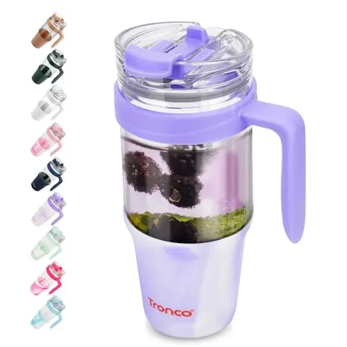 Tronco 40oz Glass Tumbler with straw and lid in mixed purple color