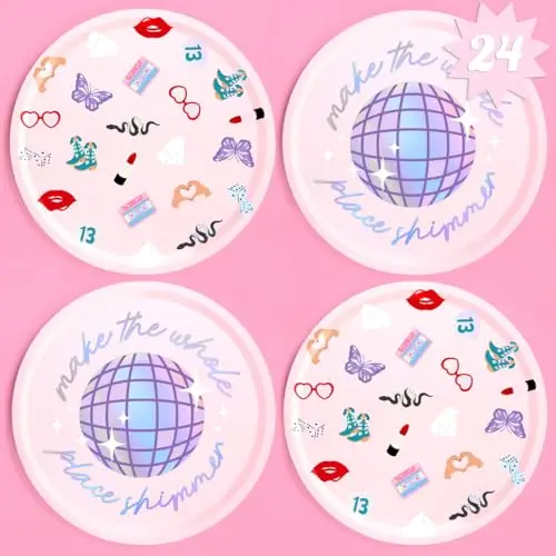 xo, Fetti Paper Plates showing light pink color with disco ball and heart patterns