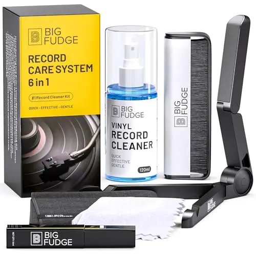Big Fudge complete vinyl cleaning kit with carbon fiber brush, stylus cleaner, drying stand, and microfiber cloth