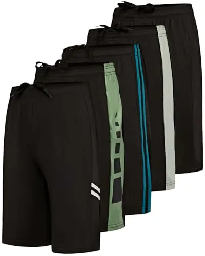 Real Essentials Boys Dry Fit Basketball Shorts in a five-pack