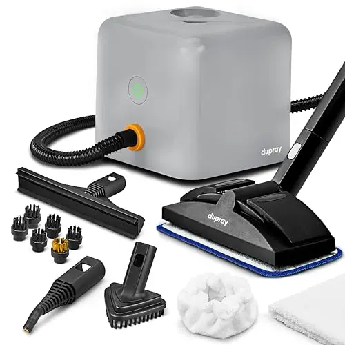 Dupray Neat Plus gray handheld steam cleaner with accessory kit