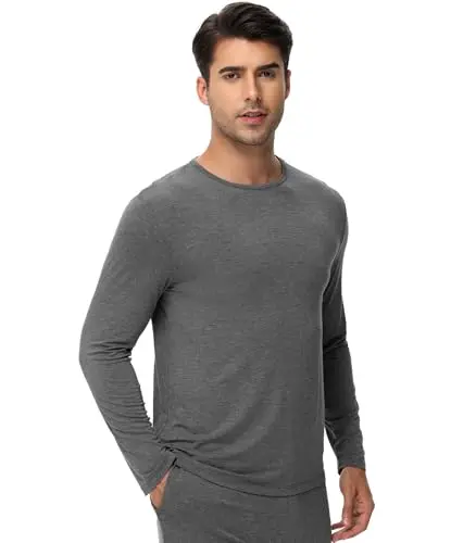 WiWi Viscose Bamboo Men's Long Sleeve Tee in Dark Heather Grey