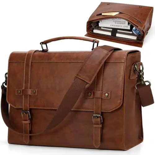 RAINSMORE vintage leather messenger bag in brown with flap closure