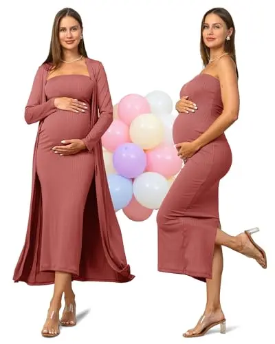 Rnxrbb two piece maternity set with tube dress and cardigan