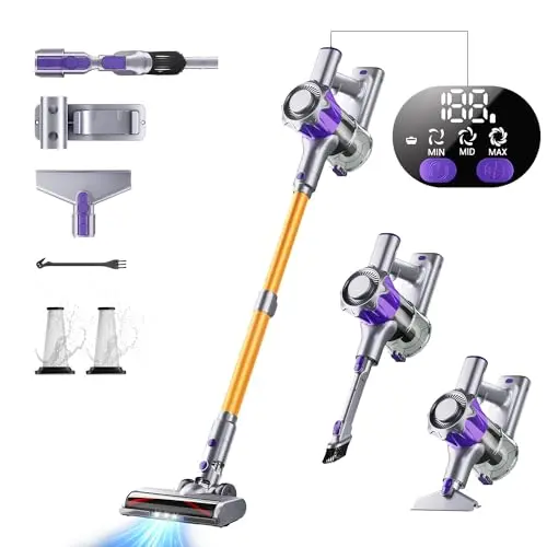 MBYULO gold cordless stick vacuum cleaner with V-shaped floor brush