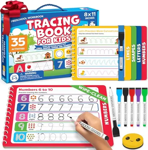 Reusable dry-erase tracing books for preschoolers with markers