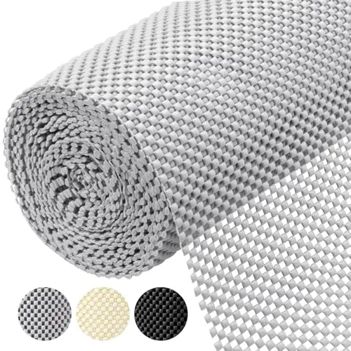 BALEINE gray plaid pattern shelf liner with open grid