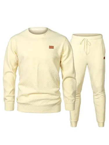 JMIERR Knit Jacquard Track Suits Set in Apricot color